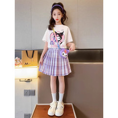 女大童JK百褶裙套裝夏季2024新款卡通小女孩網紅同款庫洛米兩件套