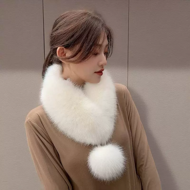 新款时尚围脖女士保暖毛领加厚毛毛围巾仿狐狸毛高级感气质围脖