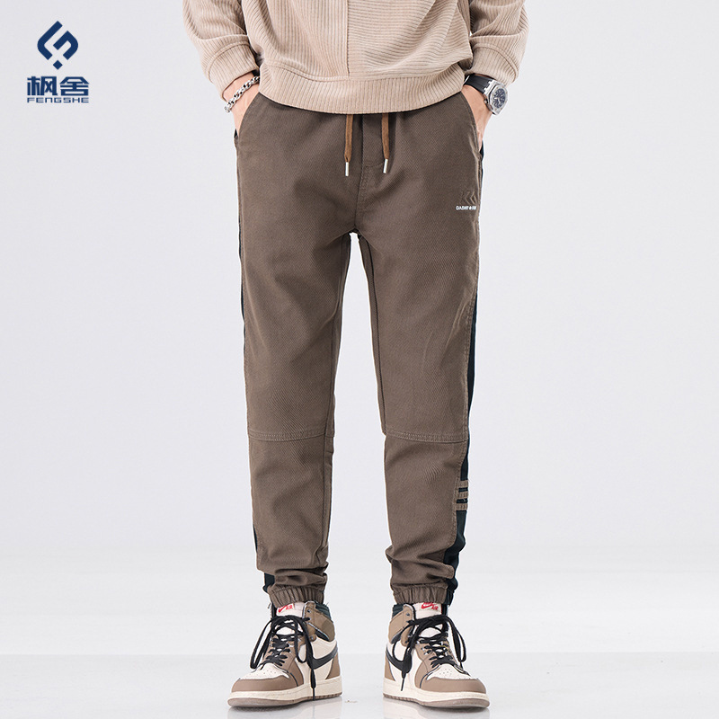 Men's Clothing / Spring and Autumn Towel-Bottom Elastic Waist Drawstring Jogger Cargo Pants Men's Sports Pants Loose Casual Pants Men