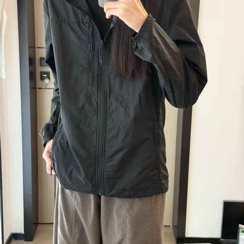 黑色防晒衣女夏季2025新款韩版户外防紫外线轻薄透气连帽防晒外套|undefined