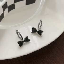 暗黑系~洛丽塔镶钻蝴蝶结耳扣 个性ins甜酷风耳饰工厂耳环饰品女
