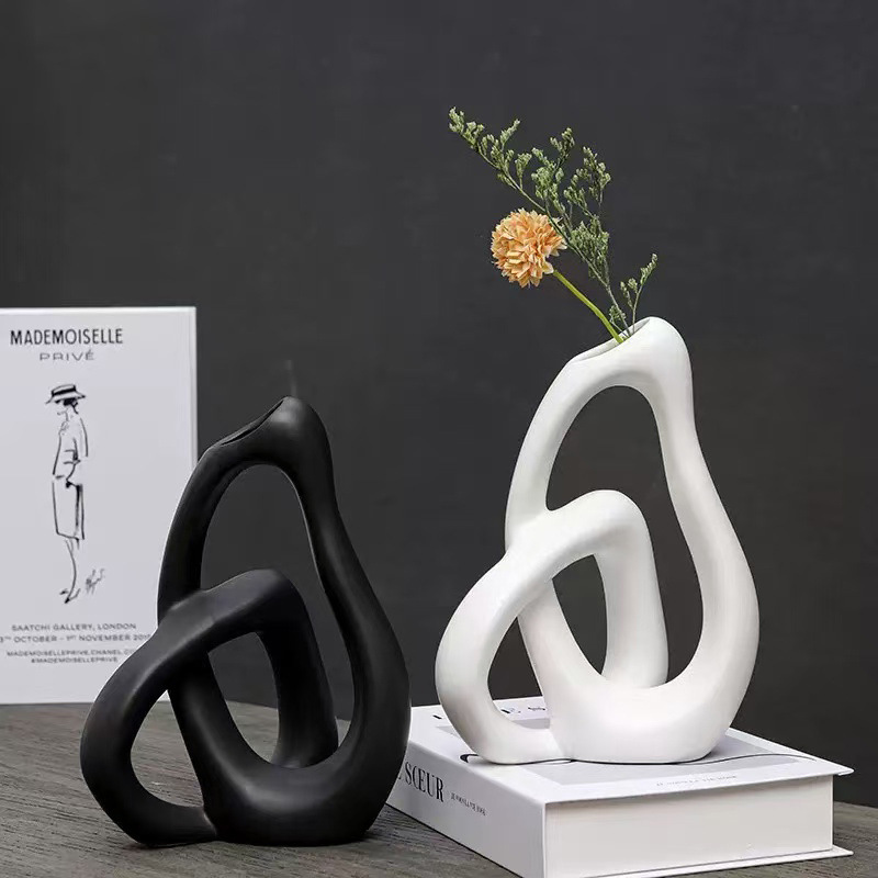 Decoración de jarrón de resina grande de estilo nórdico, mueble de TV creativo moderno de alta gama, arreglo floral seco, decoración hecha a mano