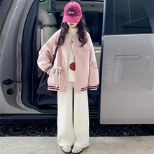 女童外套秋冬装2025新款儿童秋装夹棉加厚呢子棒球服中大童棉服潮