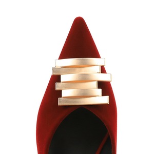 2377-K215 Korean style low heeled suede women's shoes with pointed shallow mouth metal buckle, fashionable single s