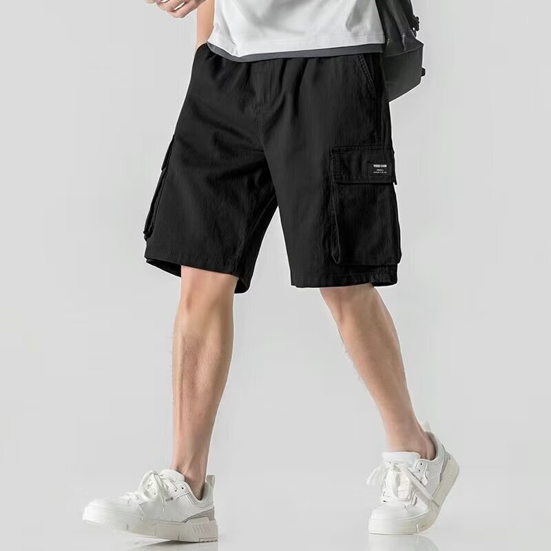 Fitness Elastic Cross-Border Running Sports Casual Shorts Woven Trendy Men's Shorts Large Size Summer Solid Color Straight-Leg