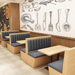 業務用バーベキューミルクティーの軽食店のテーブルの麺館の飲食の2人の木のカードの席のソファーのテーブルと椅子の組み合わせを注文します。