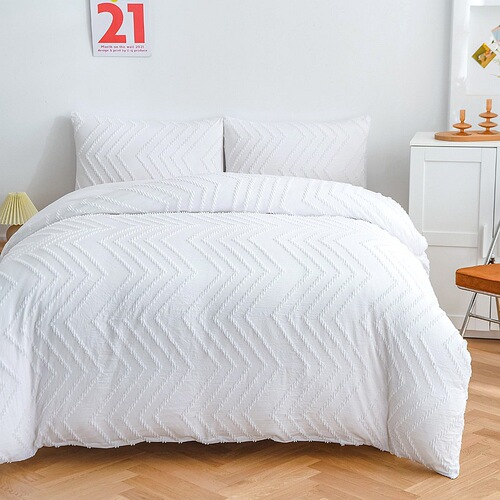 Cross-border bedding set with embroidered pile solid color minimalist duvet cover set of three Amazon wholesale manufacturer wholesale