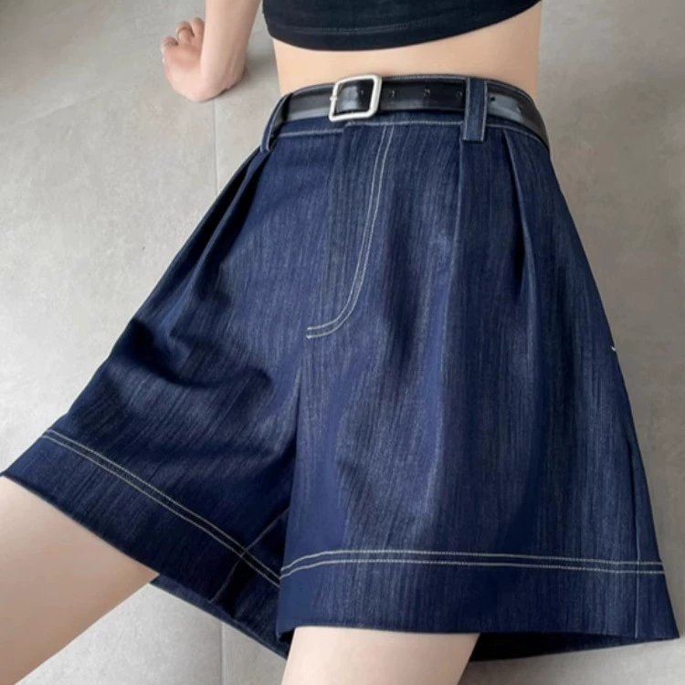 Джинсовые шорты Tencel, лето 2025, новые женские прямые шорты с высокой талией, широкие брюки, тонкие повседневные синие