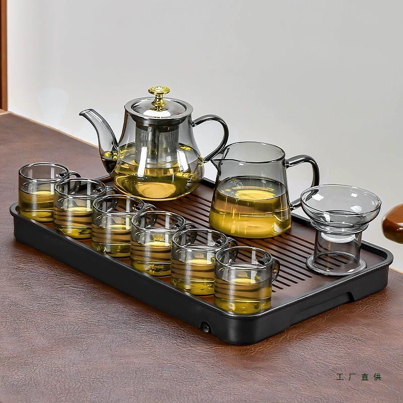 Glass tea set for home use, teapot for office, tea cup, increased thickness