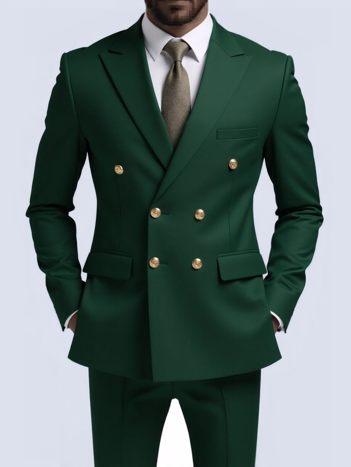 Men's Slim Fit Suit With Double Breasted Gold Buttons Set_voghion.com