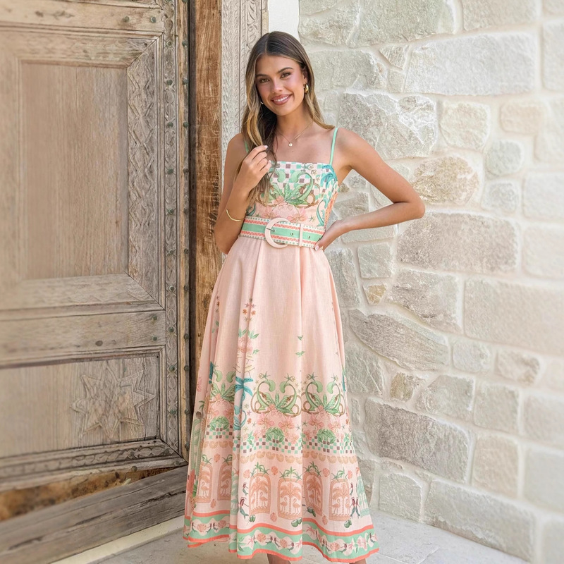 Cross-Border European and American 2026 New Aliexpress Amazon New Sexy Floral Linen Sleeveless Strap Dress Cross-Border European and American 2026 New Aliexpress Amazon New Sexy Floral Linen Sleeveless Strap Dress