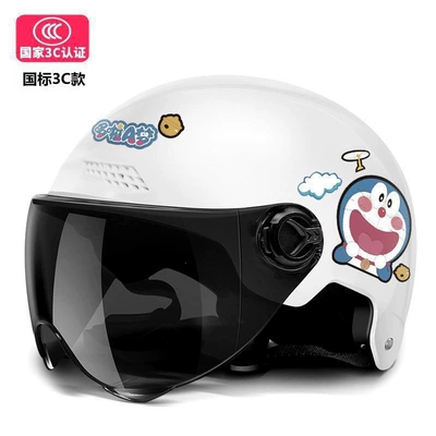sun protection half helmet for summer, Motosiklet kaskı (dəbilqə) - 3cdoraemon-white-short-tea-colored-glasses