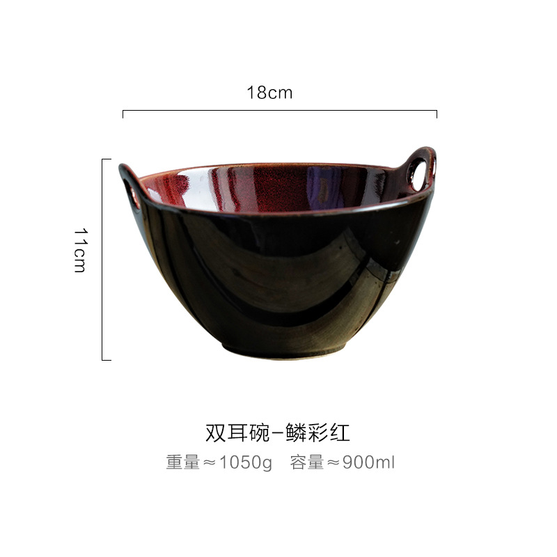 Horno de estilo nórdico, vajilla de cerámica vidriada, restaurante, ensalada de frutas para el hogar, tazón de sopa de dos orejas, tazón de ramen, tazón de arroz grande