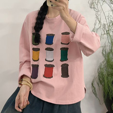 日韩女装春秋季新款韩版流时尚宽松百搭简约纯色长袖卫衣T恤上衣