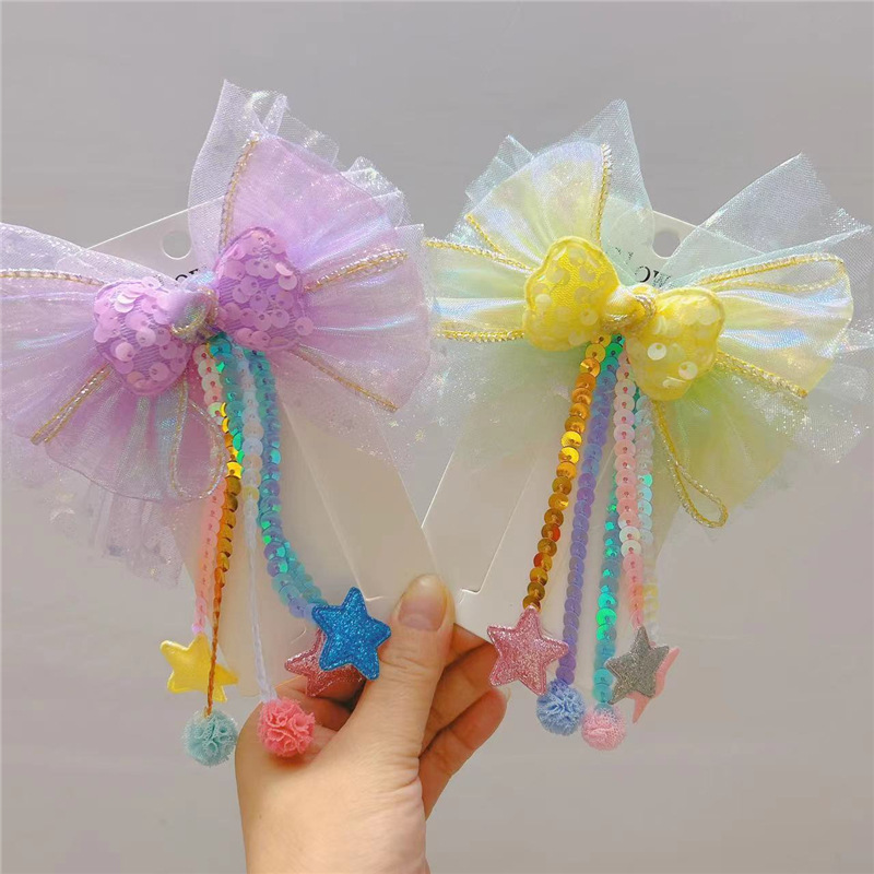Simple Style Star Bow Knot Gauze Sequins Hair Clip display picture 1