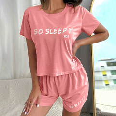 廠家夏季新款歐美時尚女士短袖休閒睡衣家居服兩件套pajamas