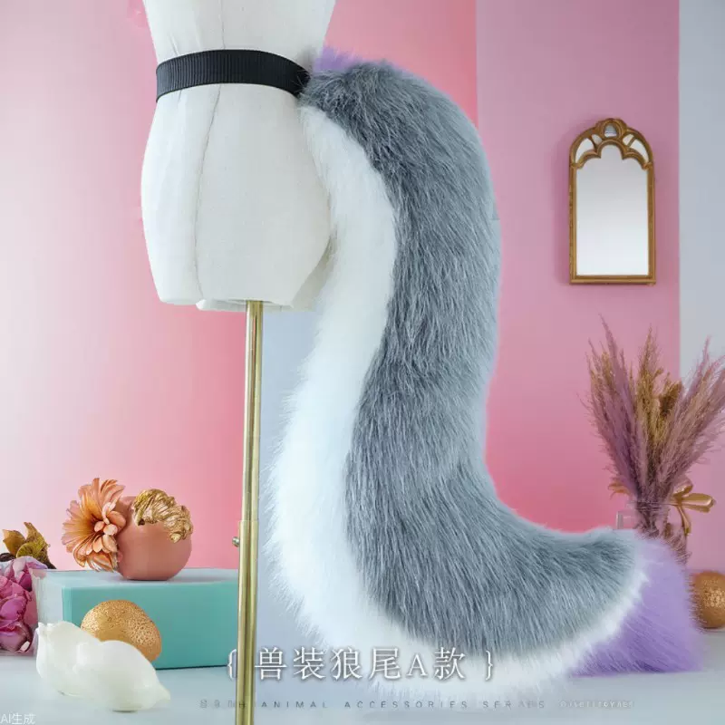 手工可爱毛绒配饰fursuit兽装散件零件cosplay多色大号狼尾巴腰饰
