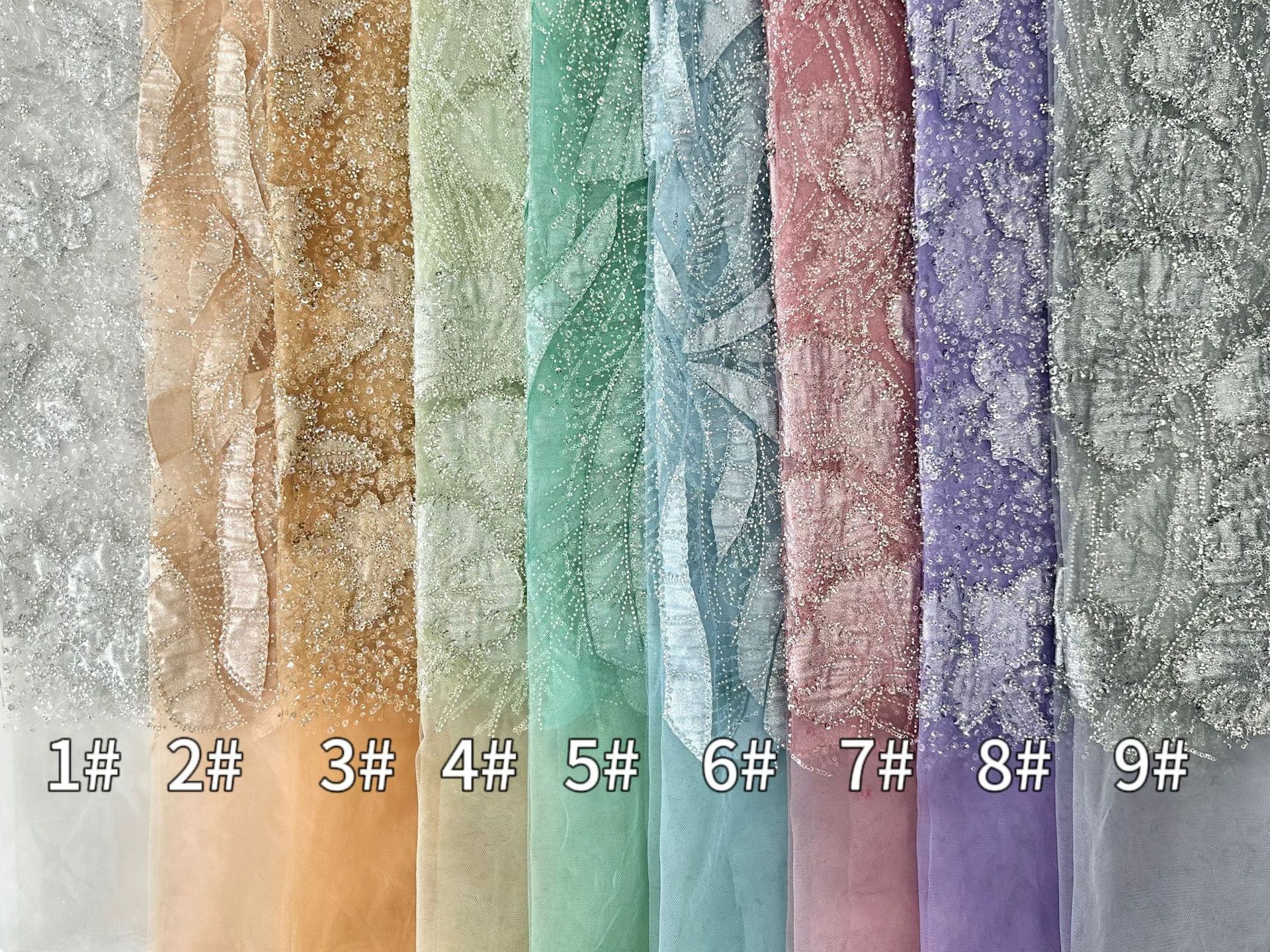 Tejido estereoscópico de hojas sequin de perlas bordado de tela vestido de boda de moda vestido de cena vestido de ropa infantil