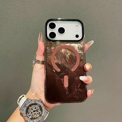 カラーメッキの氷河模様のiPhone 17携帯電話ケース、iphone16promaxに適した強力な磁気吸着S25ウルトラケース