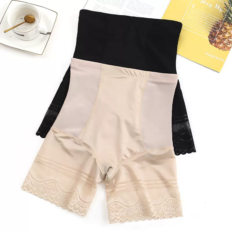 新款大码高腰收腹产后美体裤 锦纶蕾丝安全裤束腰镂空减肥塑身裤