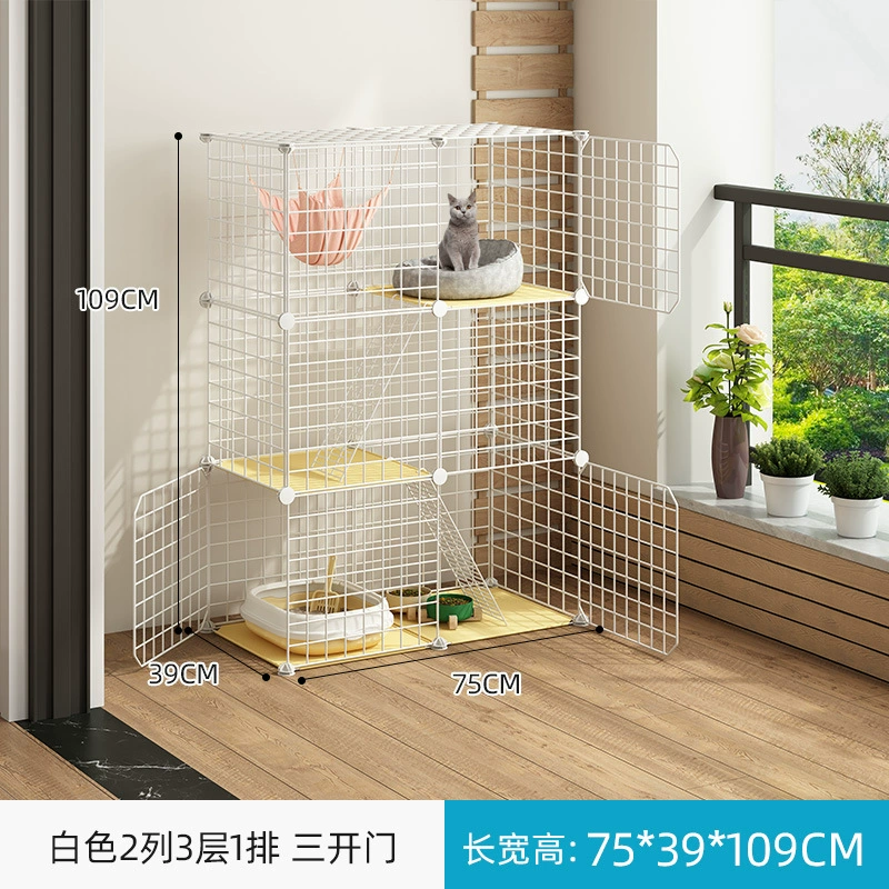 Cat Cage Double-Layer Indoor Pet House, Integrated Litter Box, Multi-Layer Kit