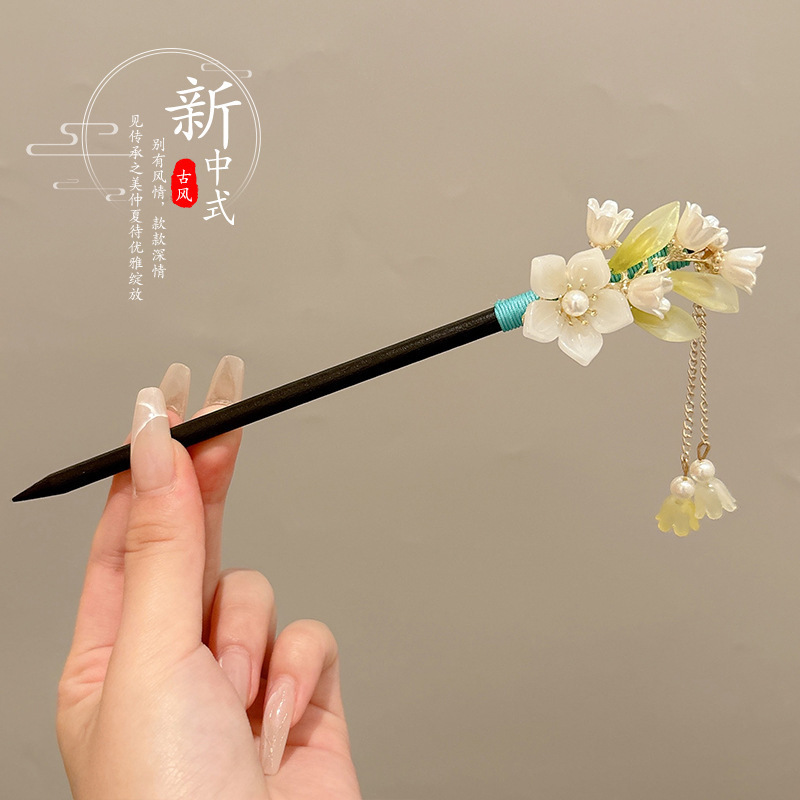 女性用の新しい中国風の木製ヘアピン、ハイエンドの古代スタイルのタッセルヘアピン、後頭部に多用途のヘアピンとヘッドドレス|undefined