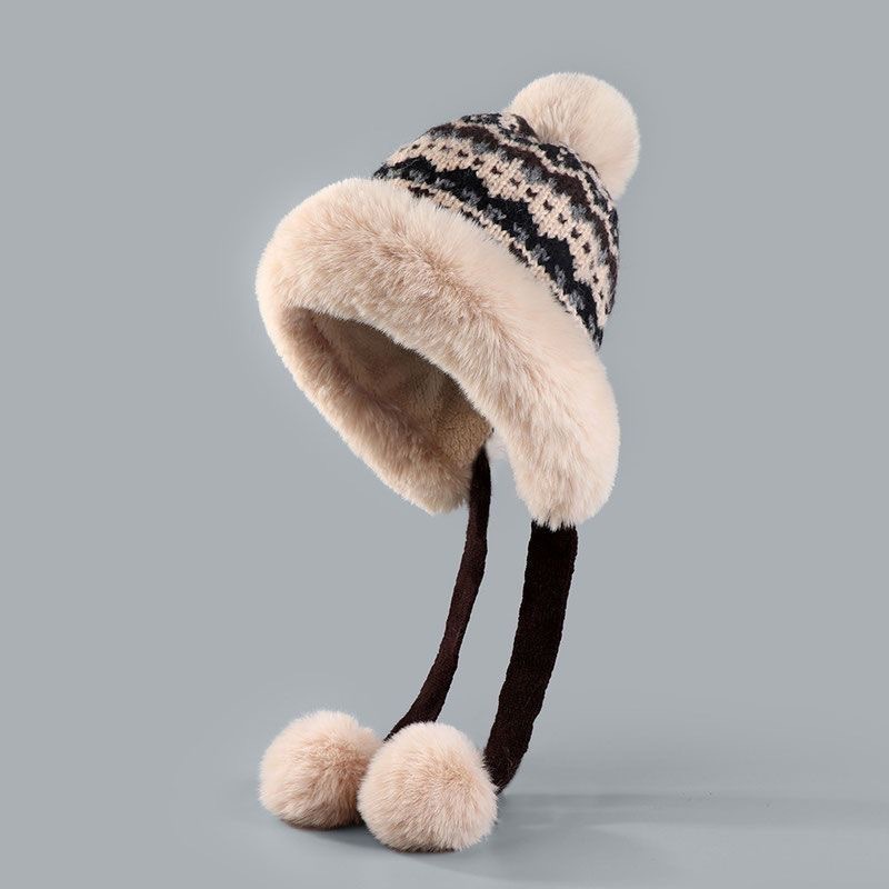 New Knitted For Women Winter Fleece Lined Thickened Warm Pom Outdoor Cycling Ear Protection Cold Resistant Hat_voghion.com
