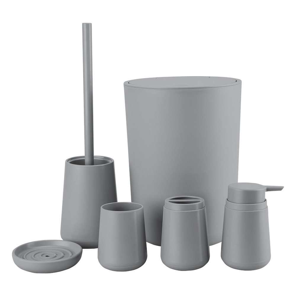 Color sólido nuevo baño de plástico suministros de seis piezas conjunto enjuague bucal cepillo titular caja de jabón Baño de almacenamiento traje de baño