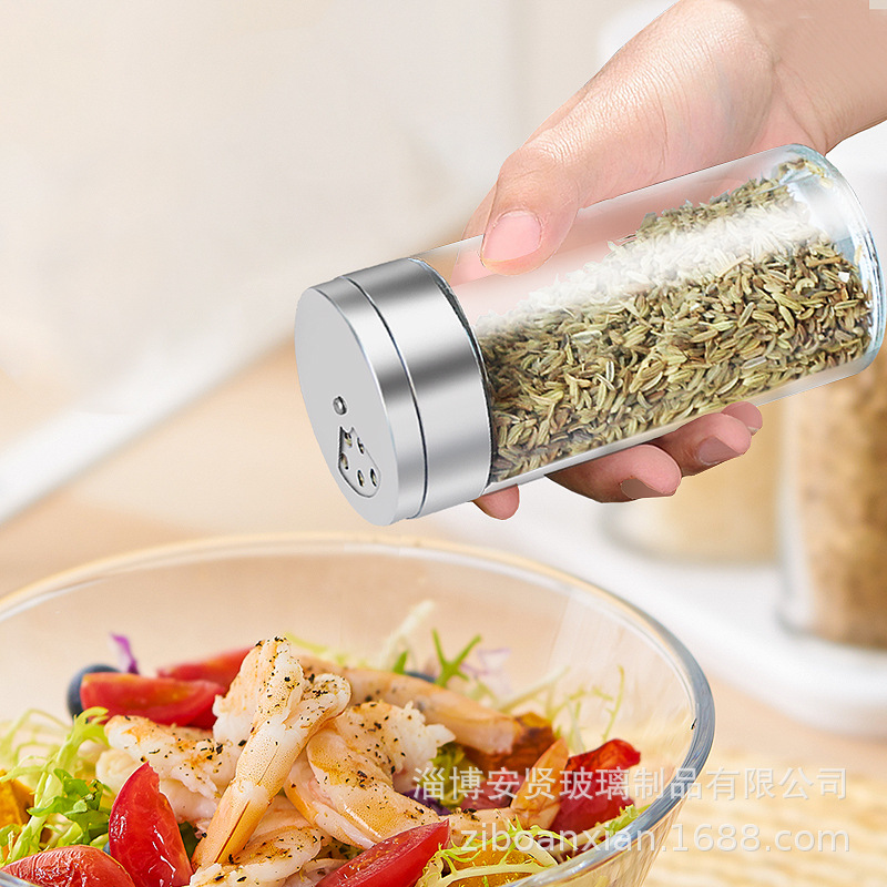 Condimento caja condimento tarro de vidrio condimento tarro cubierta de acero inoxidable hogar cocina sellada botella de condimento grande botella de barbacoa