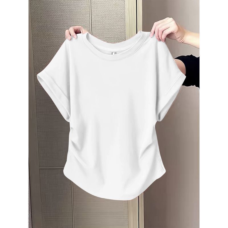 棉微胖正肩短袖恤女士大码女装显瘦遮肉百搭减龄设计感上衣