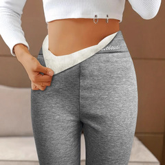 クロスボーダーホットスタイルのAliExpress TEMUレギンス、女性用、タイトフィット、グレー、秋冬、ベルベット、厚手のパンツ、内側と外側で着用可能