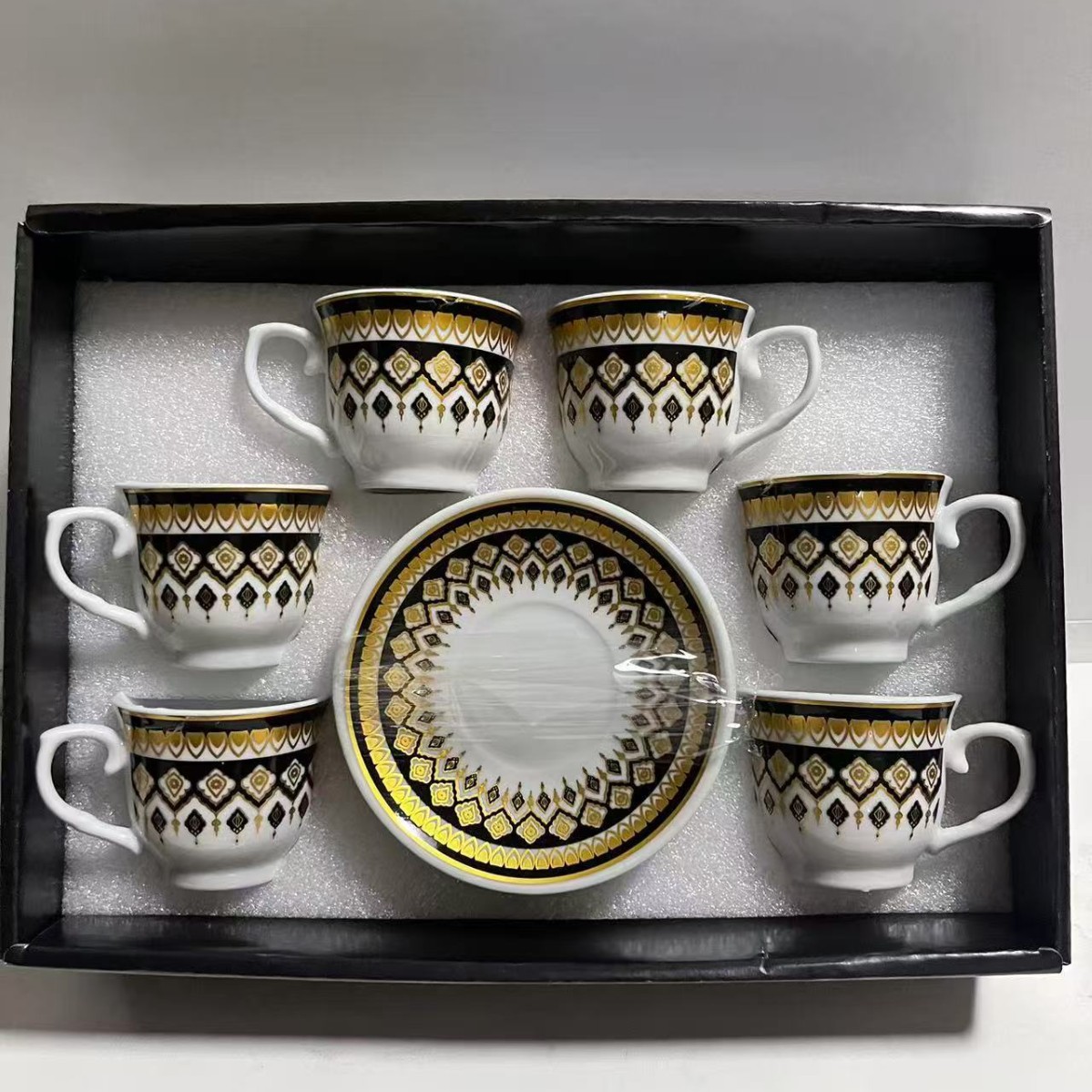 Nuevo conjunto de tazas de café de cerámica europea, tazas de café de estampado transfronterizo, 6 tazas de café de Oriente Medio, 6 platos de café de la tarde