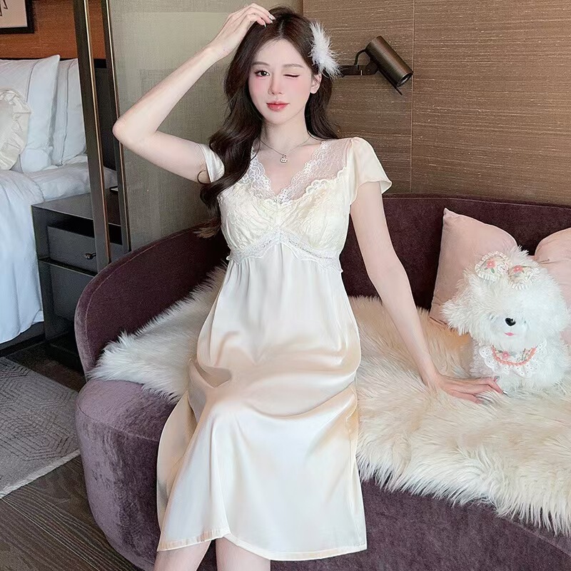 Women's Summer Sexy Lace Ice Silk High-end Pajamas with Chest Pad 2025 New Style Pure Desire Style Thin Home Clothes