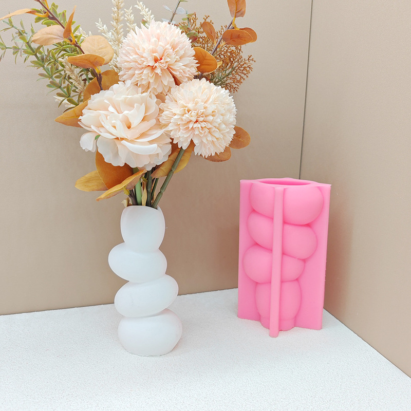 Ins風シンプル異形玉石創意花瓶シリコン金型、円を重ねたドライフラワー生け花花瓶金型|undefined