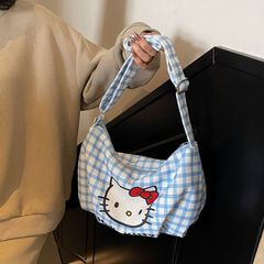 夏多用途チェック柄 KT 猫漫画ショルダーバッグ 2025 新しいカジュアル学生バックパック通勤多用途クロスボディバッグ