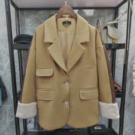 韩派  秋冬新款羽绒服西装外套拼接皮草外套女A58056