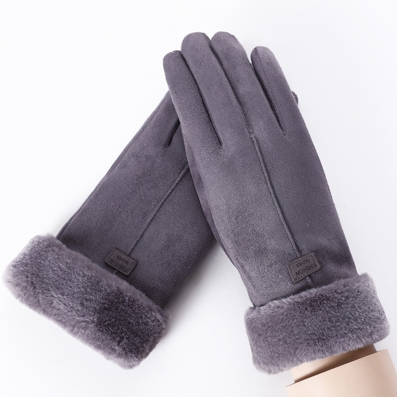 Guantes de gamuza de otoño e invierno, guantes de pelo de terciopelo ártico, guantes cálidos gruesos, pantallas táctiles a prueba de viento, guantes de mujer de ciclismo al por mayor