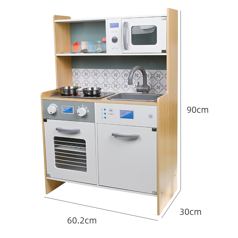 Cocina de grano de madera Educación temprana para niños Comunicación interactiva entre padres e hijos Horno de simulación Cocina Juguetes de cocina