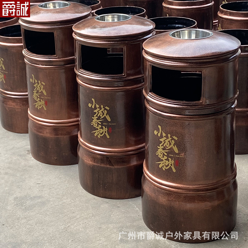 公园仿铜园林垃圾筒室外玻璃钢复古果皮箱LOGO创意景区垃圾桶户外