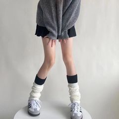 Knitted socks autumn and winter gray wool color-blocked socks leg covers simple and versatile warm socks covers calf socks leg covers for women