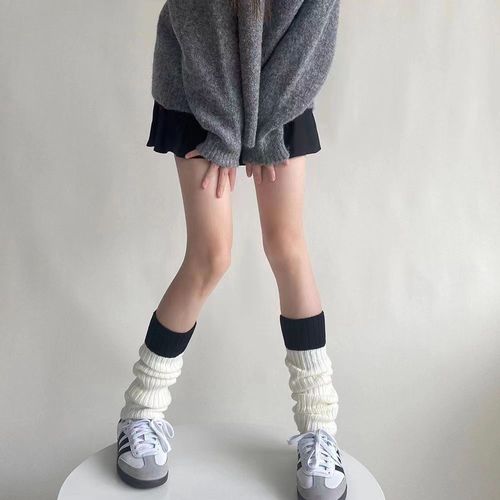 Knitted socks autumn and winter gray wool color-blocked socks leg covers simple and versatile warm socks covers calf socks leg covers for women