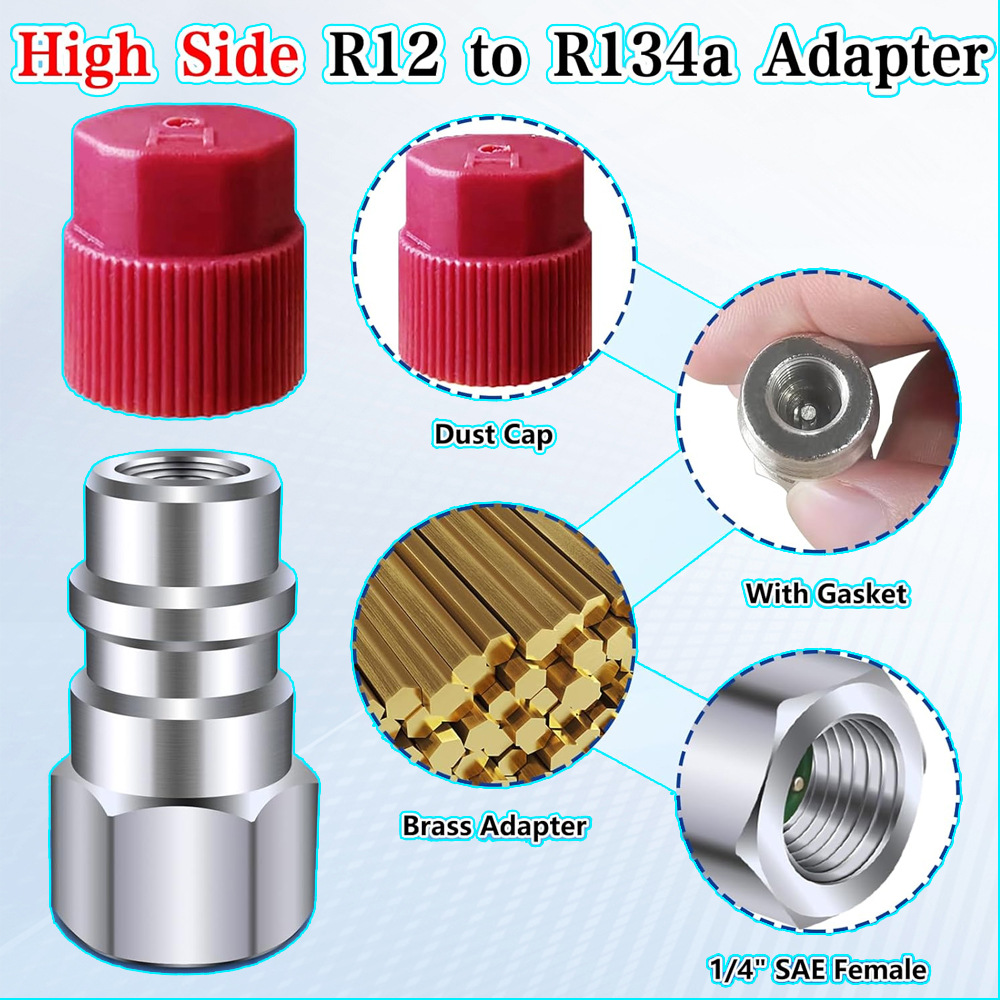 R12 to R134A 1/4'' High and Low Pressure Conversion Fitting for Car Air Conditioning Refrigerant Adding Fluorine System