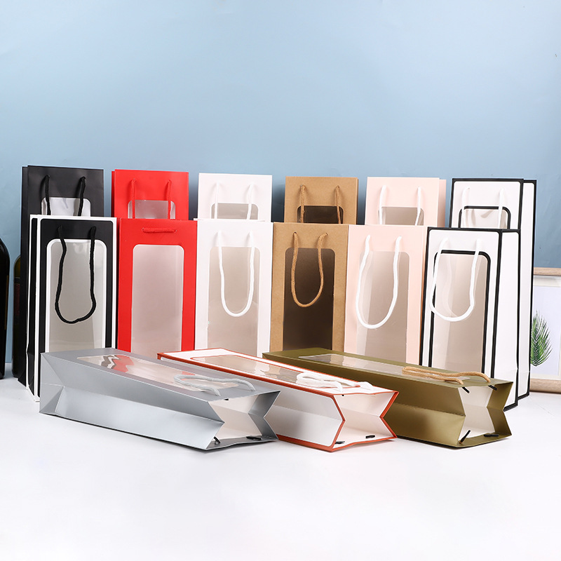 情人节跨境葡萄红酒白酒手提袋礼品袋牛皮纸winebag厂家批发ins风