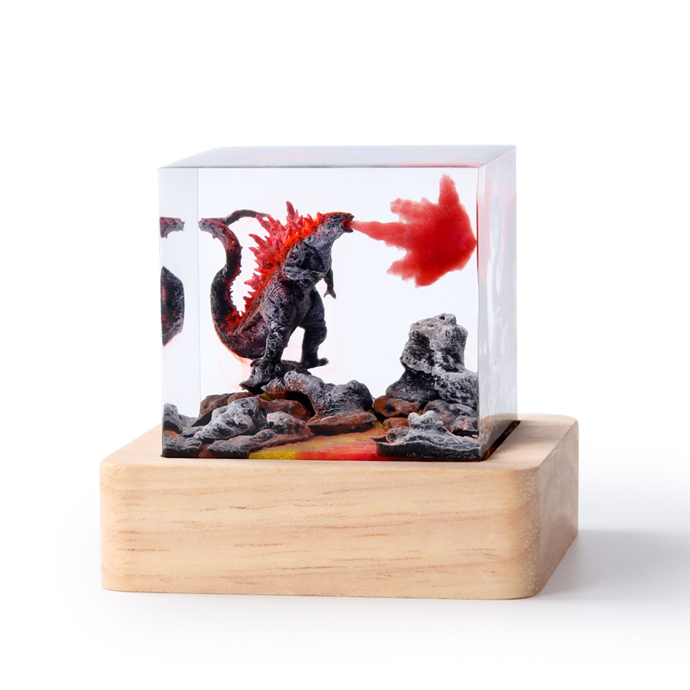 Micro Sandalwood European-style  Creative Crystal Buried Godzilla Mini Night Light Gel Dropping for Students and Children Gifts