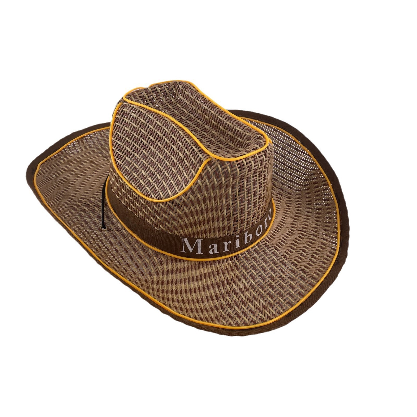 #614-3 3V无线款-草帽发光牛仔帽(翘沿卡其)(黄色)