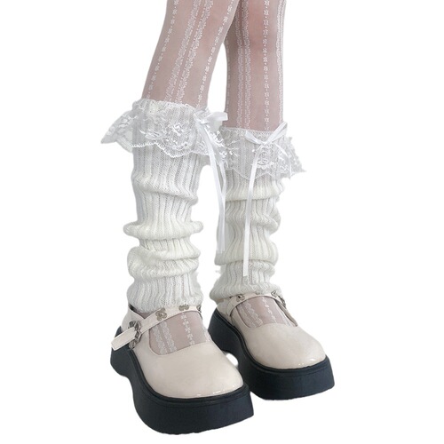 Rose flower lace socks set, cute bow pile socks leg sets, sweet girly style knitted calf socks