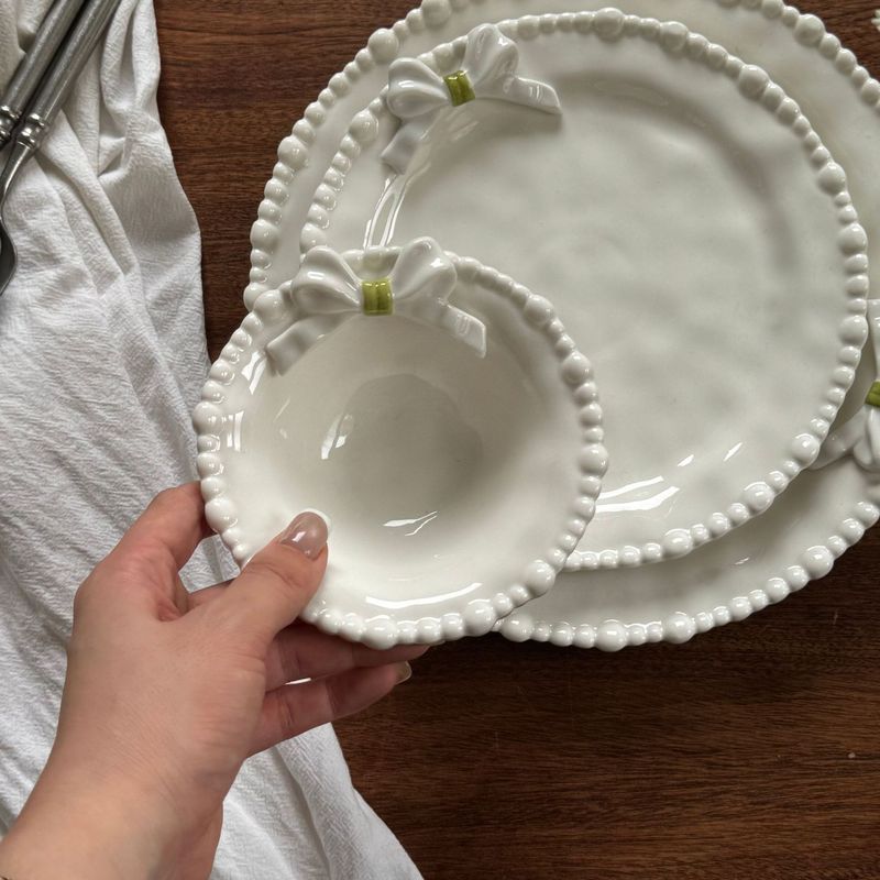 法式珍珠蝴蝶结餐具陶瓷餐盘陶瓷碗甜品盘餐盘蛋糕盘仙女盘子批发|undefined