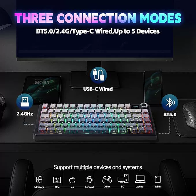 Механическая клавиатура AULA Wolf Spider F75 кастомизированная, 2.4G беспроводная + Bluetooth, три режима, полноразмерная, горячая замена клавиш