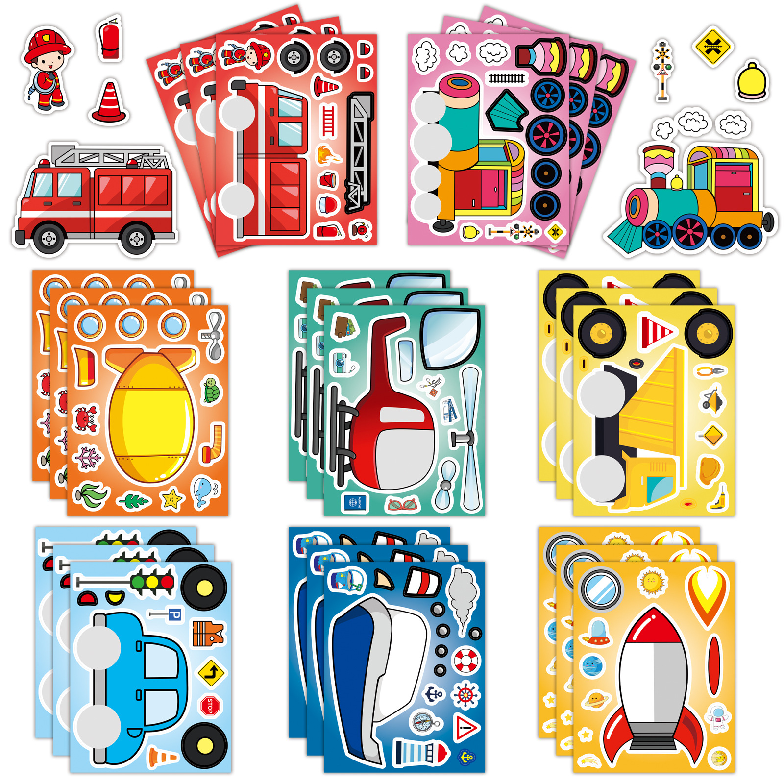 8 Engineering Vehicle Cartoon Puzzle Stickers Face Stickers Kidsren's Handbook DIY Puzzle Waterproof Stickers