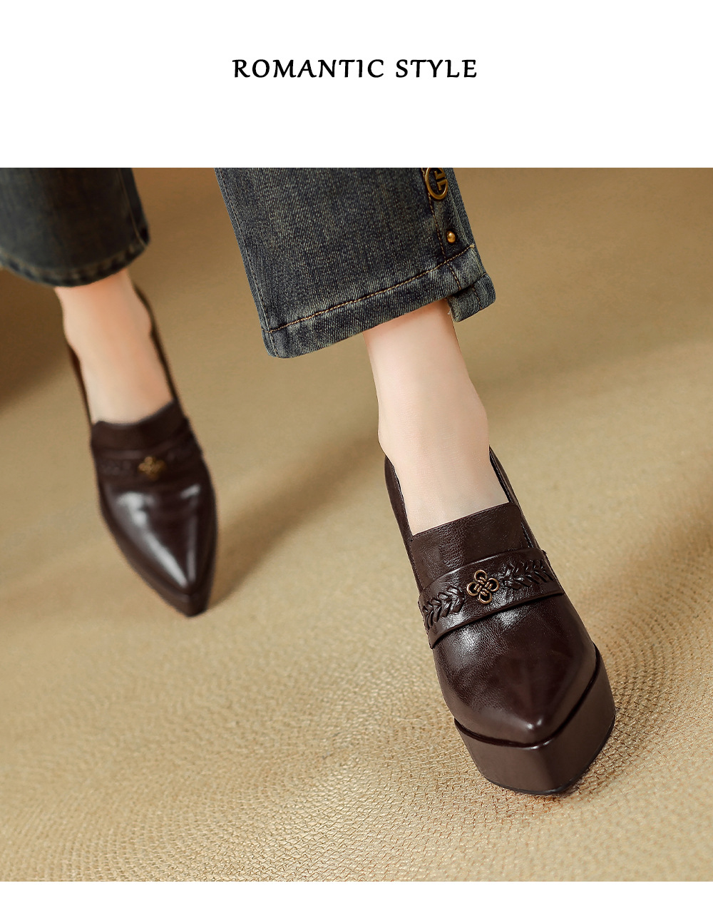 Giày cao gót mũi nhọn phong cách Pháp cổ điển, đế platform dày, gót nhọn 9 cm, không mỏi chân — màu nâu, màu đen chi tiết 10
